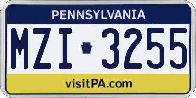 PA license plate MZI3255