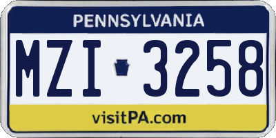 PA license plate MZI3258