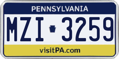 PA license plate MZI3259