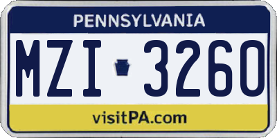 PA license plate MZI3260