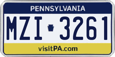 PA license plate MZI3261