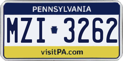 PA license plate MZI3262