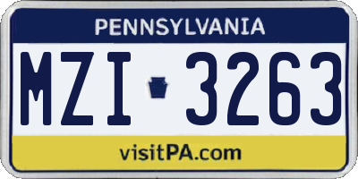 PA license plate MZI3263