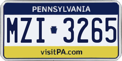 PA license plate MZI3265