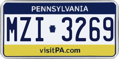 PA license plate MZI3269