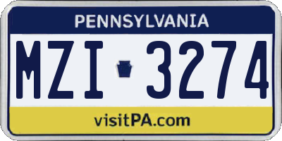 PA license plate MZI3274