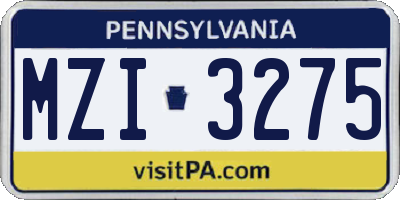 PA license plate MZI3275