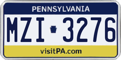 PA license plate MZI3276