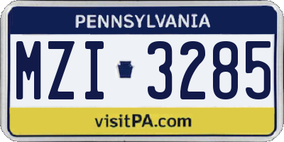 PA license plate MZI3285