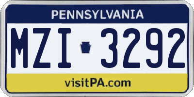 PA license plate MZI3292