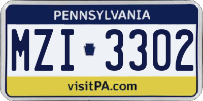 PA license plate MZI3302
