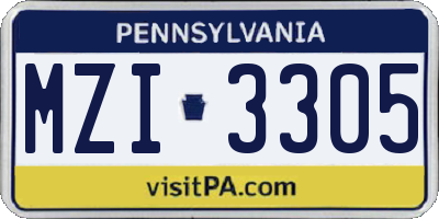 PA license plate MZI3305