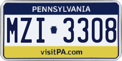 PA license plate MZI3308