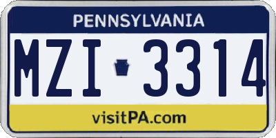 PA license plate MZI3314