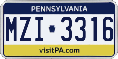 PA license plate MZI3316