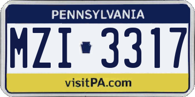 PA license plate MZI3317