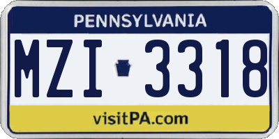 PA license plate MZI3318