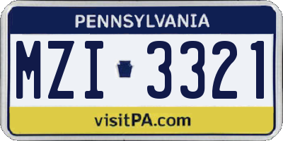 PA license plate MZI3321