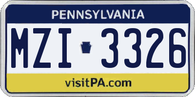 PA license plate MZI3326