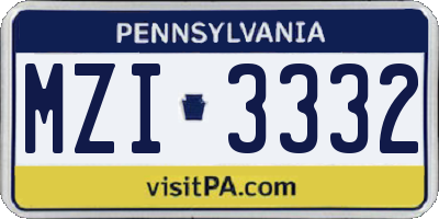 PA license plate MZI3332
