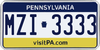PA license plate MZI3333