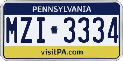 PA license plate MZI3334