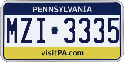 PA license plate MZI3335