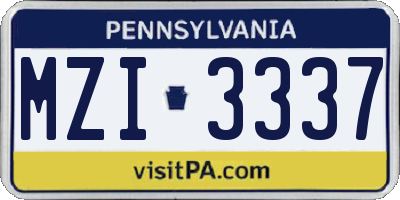 PA license plate MZI3337