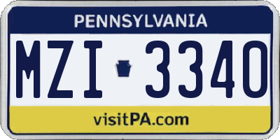 PA license plate MZI3340