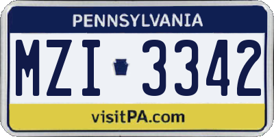 PA license plate MZI3342