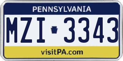 PA license plate MZI3343