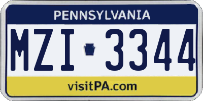 PA license plate MZI3344