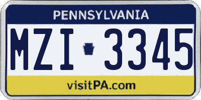 PA license plate MZI3345