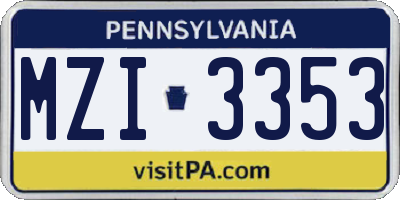 PA license plate MZI3353