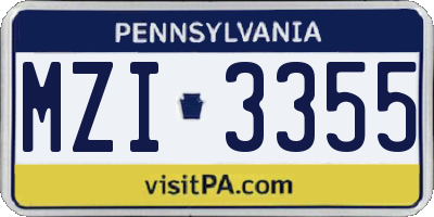PA license plate MZI3355