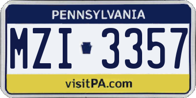 PA license plate MZI3357
