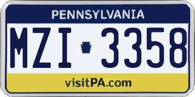 PA license plate MZI3358