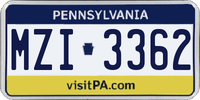 PA license plate MZI3362