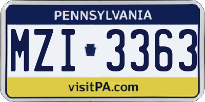 PA license plate MZI3363