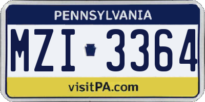 PA license plate MZI3364