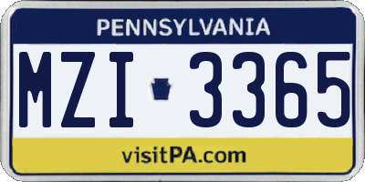 PA license plate MZI3365