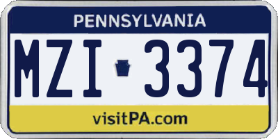 PA license plate MZI3374