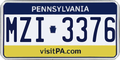 PA license plate MZI3376