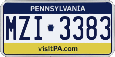 PA license plate MZI3383
