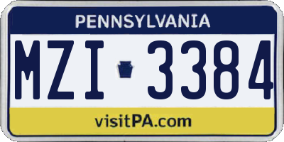 PA license plate MZI3384