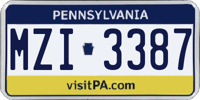 PA license plate MZI3387