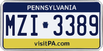 PA license plate MZI3389