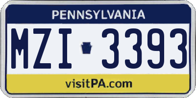PA license plate MZI3393