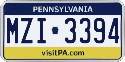 PA license plate MZI3394