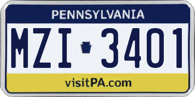 PA license plate MZI3401